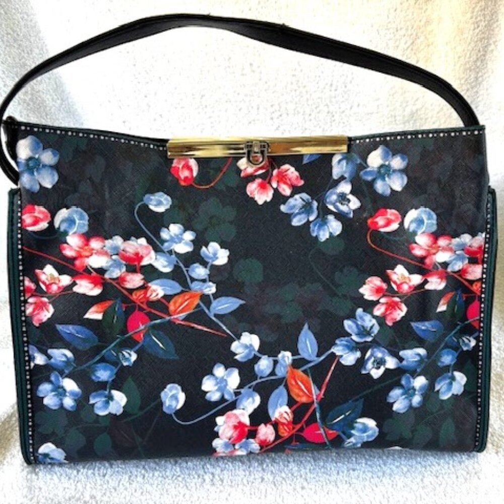 nannette lepore floral and black shoulder bag NWOT